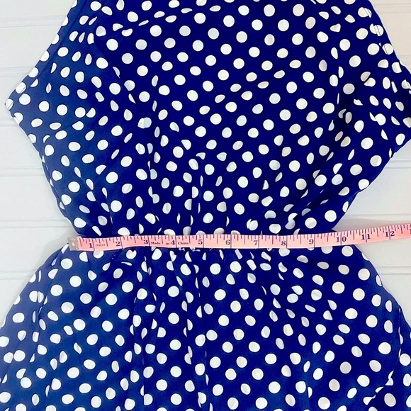 Claudia G Sleeveless Asymmetric‎ HalterTop Dress Womens M Navy White Dot NWOT - Picture 10 of 14